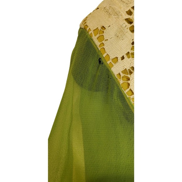 Vintage 60s 70s S Bright Green Sheer Prom Dress Lace Empire Waist Floral Fairy - Picture 3 of 5